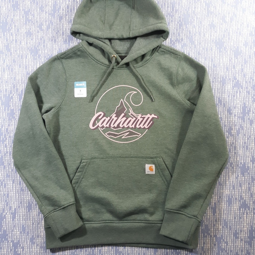 Carhartt Hoodie Pullover Womens Small 4-6 Relaxed Fit Green Outdoor Logo
